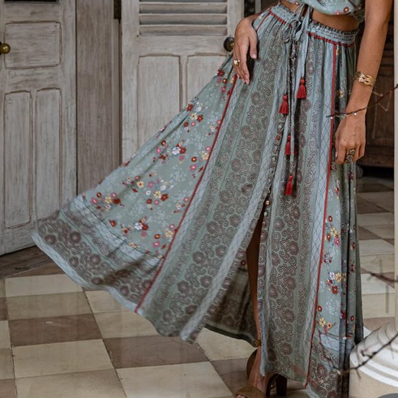 Olive Maxi Floral Skirt - Tulle & Batiste